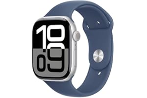 Apple Watch Series 10 (46 mm GPS) Montre connectée avec Boîtier en Aluminium Argent et Bracelet Sport Denim (M/L). Suivi de l’activité Physique, app ECG, écran Retina Toujours activé