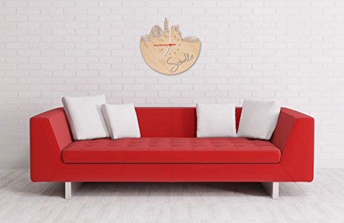 Skyline Schalke Wanduhr aus Birken-Holz Made in Germany Design Uhr aus Echtholz Wand-Deko aus Birke Originelle Wand-Uhr Moderne Wand-Uhr im Skyline Design Wand-Dekoration aus Natur-Holz - 2