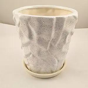 Lasaki Rustic Planter with Plate Tray Ceramic Pots for Indoor Plants,Planters,Flower pots,gamla for Indoor,Outdoor,Succulent Pot(Color:White, Plate:White) cir002