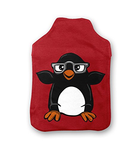 Penguin With Glasses Hot Water Bottle Cover - Red Water Bottle