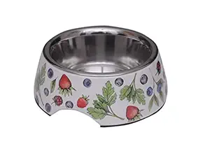 Smarty Pet Fruit Printed Stainless Steel Fancy Feeding Bowl for Dog and Cats in Round Melamine with Non-Skid Rubber Bottom, LARGE-1500ML