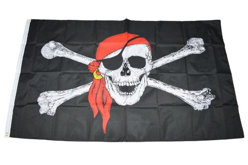 Handycop® Flagge Fahne Skull Totenkopf Piraten Pirat mit Augenklappe und Kopfbedeckung 90 x 150 cm - wetterfeste Qualität