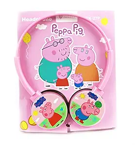 GAC Latest Cute Peppa Pink Wired Headphone 3.5mm Jack - Adjustable Over-Ear - for Kids, Girls, Boys, Compatible with Mobile, Tablets, PC (Pack of 1)