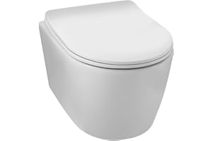 BALNEO Inodoro suspendido, Inodoro sin borde, Taza colgante sin cuello, Inodoro moderno de pared, con tablero extraíble abatible, Juego de montaje, Cerámica, Inodoro LUXA blanco