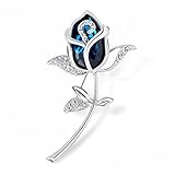 Merdia Broche pour femme En forme de rose Avec cristaux et pierre bleue