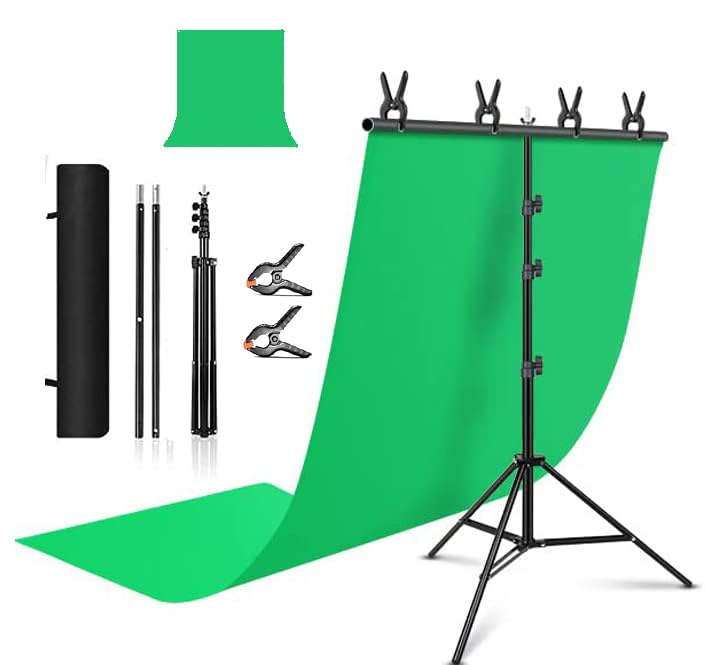 Yugam Photography T-Shaped Background Stand Adjustable Support Photo Studio for Backdrops Green Screen Stand (T-Stand + Green Cloth)