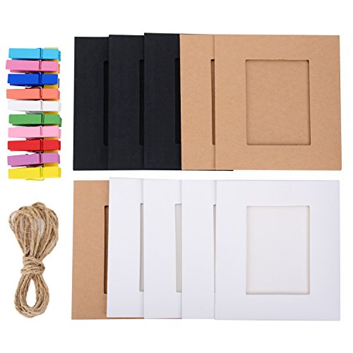 eBoot 20 Stück Papier Fotorahmen Film Dekor Grenzen Bild Matten mit 20 Stück Holzklammer und 2 Stück Garn
