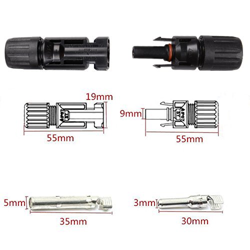 Pasway 6 Paare MC4 Stecker + Buchse für 4-6mm² Leitungen männlich / weiblich Doppeldichtung Ringe Wasserdichte - 5