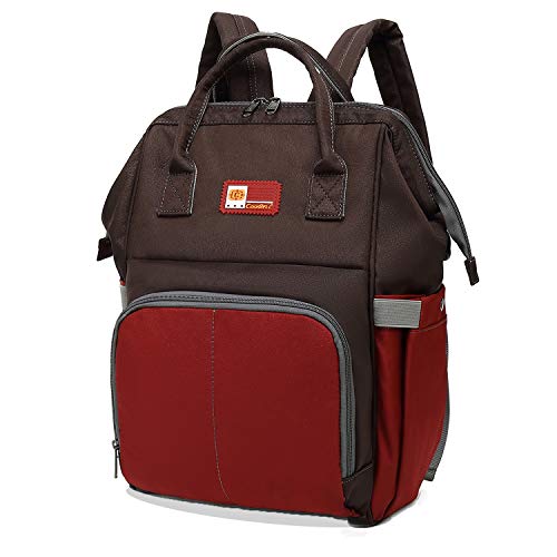 Preisvergleich Produktbild CoolBELL Baby Wickelrucksack multifunktional Wickeltasche Wasserdicht Windeltasche Reise Rucksack stilvoll Shoper Diaper Bag Backpack mit Wickelunterlage,Braun-Rot