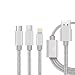 Produktbild GuGio Micro USB Kabel Nylon 3 in 1 geflochtenes USB Ladekabel für Android, iPhone und andere USB-Geräte(weiß)