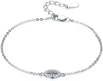Adjustable Sterling Silver Bangle Bracelet Cubic Zirconia Luckly Evil Eye Bracelets for Women Girl 6.3"-8.3"