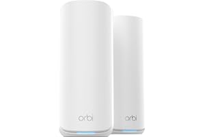 NETGEAR Orbi série 870 : système maillé WiFi 7 tri-bande (RBE872) - routeur + 1 répéteur satellite, fonctions de sécurité, 21 Gbit/s, couvre 400 m2, 150 périphériques, port Internet 10 Gbit/s, BE21000