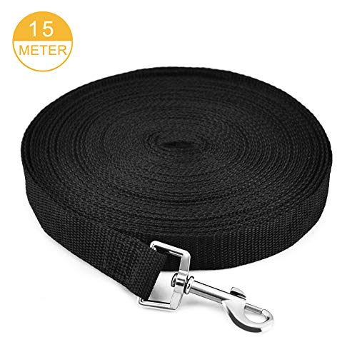 NEEGO Correas Básicas para Perros 15M Correa de Perro Obediente Cuerda Nylon Largo Mascota Perro Formación Correa de Entrenamiento Llevar (Negro, 15M)