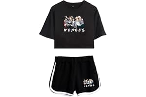 LKY STAR My Hero Academia T-Shirts und Kurze Hose Set Anime MHA Cosplay Deku Shoto Crop Top und Shorts 2pcs für Damen Mädchen