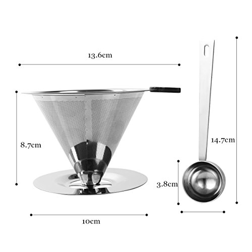 Kaffeefilter Tassenfilter Edelstahl Dauerfilter Permanentfilter Set für kaffeemaschine / Tee / Tee Filter Löffel / Tee-Sieb / Kaffeelöffel Kaffeedauerfilter für 4 Tassen (Kaffeefilter) - 7