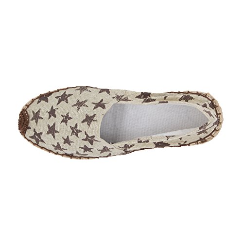 Japanwelt Espadrilles Canvas Damen und Herren Sterne Muster Braun-Beige Sommerlatschen Slipper Größe 42 - 5