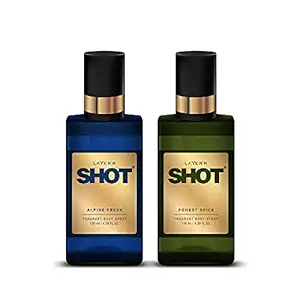 Layerr Shot Alpine Fresh and Forest Spice | Long Lasting Body Spray | Combo Pack of 2 | for Men | 130ml