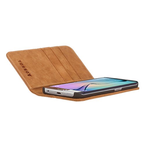 Funda Samsung Galaxy S6 Edge  Genuina Funda De Piel  Con Funci  n Stand Para El Samsung Galaxy S6 Edge  Dise  o Delgado  Ranura Para Tarjeta  Ranuras Para Billetes  Cierre Magn  tico  Marron  Hecho Por TORRO