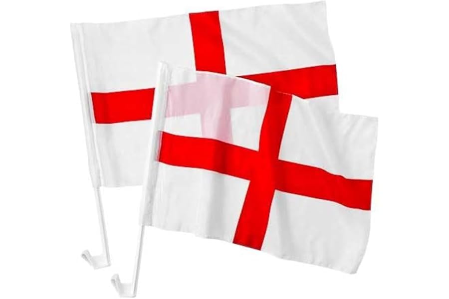 LND Gifts Set of 2 England Car Flags - St Georges Cross Flags For Euro 2024 - Pair Of England Car Flags England Car Accessories, Decorate Your Car With Our England 2024 Decorations England Car Flag