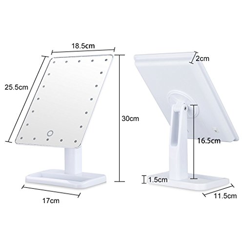 Makeup Spiegel mit 20 LEDs, MIRI Kosmetikspiegel Dimmbar, Batteriebetrieben Schminkspiegel, Touch Schalter Tischspiegel Standspiegel mit Licht – Weiß - 3