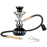 Taffstyle® Orientalische Mini Shisha 25cm Wasserpfeife Hookah Set inkl. 5 Mundstücke, Zange und Kohle Holzkohle 1 Rolle mit 10 Stück / Schwarz