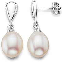 Miore - Boucles d'Oreilles pendantes - Or Blanc 9 carats 0.83 gr - Perle d'eau douce - MA989E