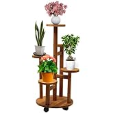Tekerlekli &Ccedil;i&ccedil;eklik 5 Raflı Saksılık Dekoratif 5 Raflı &Ccedil;i&ccedil;eklik Doğal Ahşap Saksılık &Ccedil;i&ccedil;ek Rafı Daire Model