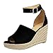 Produktbild SHE.White Damen Sommer Schnallenriemen Sandalen Wedge Plateau Peep Toe Schnalle Römersandalen Retro Mode Casual Elegant Strand Urlaub Schwarz Brown