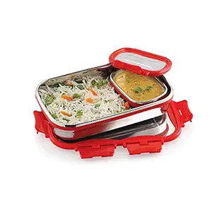 Cello Click It Stainless Steel Lunch Pack For Office & School Use (Veg Box Included, Red), Capacity - 175-1pc, 925ml-1pc