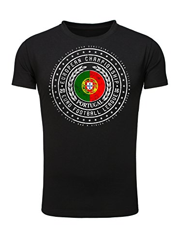Legendary Items Herren T-Shirt EM 2016 Wappen Portugal Fußball Europameisterschaft Vintage European Championship schwarz M