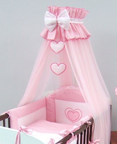 3 Piece Baby Bedding Set (To Fit Cot or Cot Bed) Embroidered - Hearts (COT 120 x 60cm, Pink)