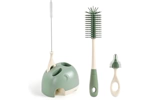 Vicloon Baby Flaschenbürste Set, Flaschenbürste Baby mit Aufbewahrungsständer, Babyflaschenbürste Reiniger, Silikon Babyflaschenbürste für Babyflaschenbürste und Sauger, BPA-frei(Grün)