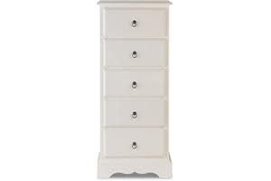 ROMANCE ANTIQUE WHITE FURNITURE Romance 5 Drawer Tallboy, Antique White Narrow Chest of drawers, FULLY ASSEMBLED