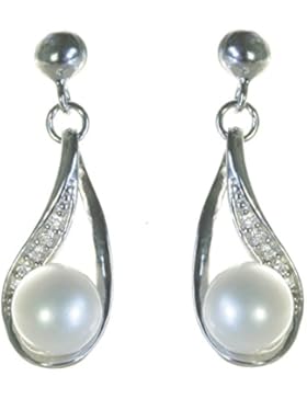 Klassische 925 Sterling Silber Süßwasser-Zuchtperlen Damen - Paar Ohrringe mit Zirkonia 6.0mm