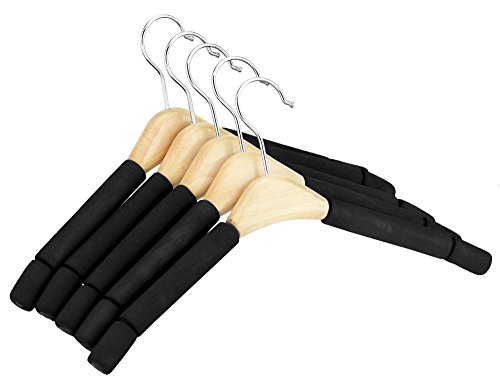 FiveSeasonStuff® Prämie Qualität Packung mit 5 Hochwertigen Kleiderbügeln Samak Baum Massivholzkleiderbügel / Kleiderbügel / Kleiderbügel, aus Holz / mit Anti-Rutschfestem Seiten Schulter Schaum HJ10 (5 x Massiv Natürliche Holz Kleiderbügel (Schwarz Anti-Rutsch-Schaum))