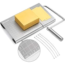 Zanmini Coupe fromage,trancheuse à fromage,Couteau à fromage en acier inoxydable avec échelle de taille précise,coupe fromage,coupe foie gras,jambon, savon artisanal(Argent)