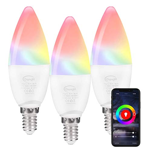 Smart WLAN LED Lampe Glühbirnen E14 Birne 5W RGB Farbige Licht Wifi Bulb Glühbirne steuerbar via App dimmbare, kompatibel mit Alexa Echo, Google Home 3 pack