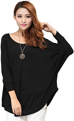 Stylish Ladies Loose Batwing Crew Neck Quality Knitted Top / Jumper One Size fit UK size 8 - 16, XL/18-22, XXL/ 24-26 (Black /XXL / 24-26)