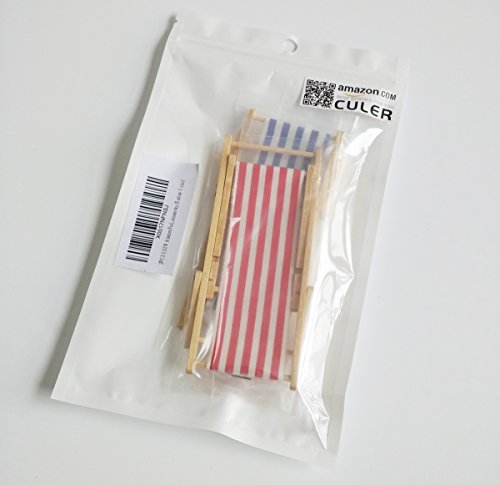 2PCS * 1:12 Miniature Foldable Dollhouse Beach Chair Model Toys Stripe Red/Blue Outdoor Chaise Longue Furniture Accessories (Radom Color)