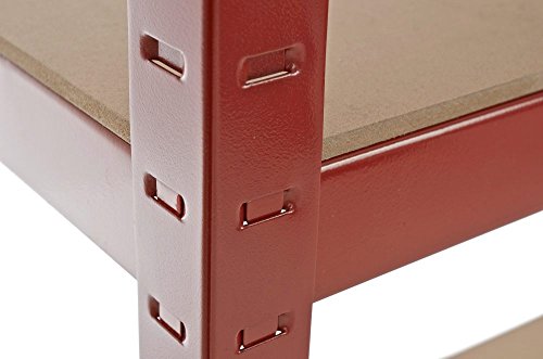 CLP Schwerlastregal BIG, Metall, verzinkt, Tragkraft 1325 kg, 180 x 90 x 45 cm, Lagerregal 5 Böden rot - 5