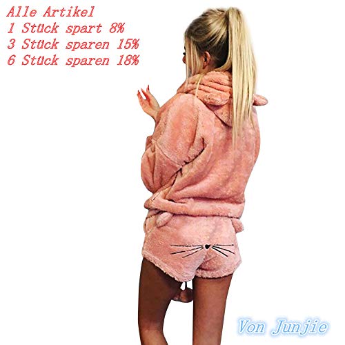 Preisvergleich Produktbild Junjie Sleepwear Overall,Frauen Normallack Warmer Winter Gesetzte Zweiteilige Nette Katzen Nachtwäsche Winter Warm Lang mit Kapuze Hosenanzug Schlafanzug Jumpsuit gedruckt Hoodie Pyjamas Nachtwäsche