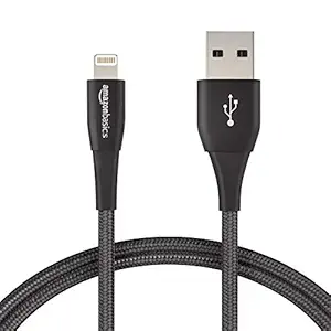 AmazonBasics Double Nylon Braided Apple Certified Lightning to USB Charge and Sync Cable, Premium Collection, 3 Feet (0.9 Meters) - Black