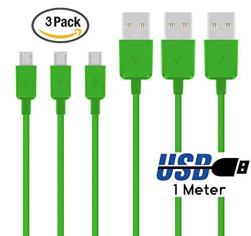 Original COVERLOUNGE - Micro USB Kabel [3-Pack] / Datenkabel / Ladekabel [2.1 A] für alle LG Smartphones mit Micro USB Anschluss | Farbe: grün | Länge: 1 Meter / 1m