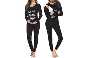 Ekouaer Pigiama Donna Premaman Pigiami maternità Invernali Manica Lunga Due Pezzi Abbigliamento da Notte Morbido, S-XXL