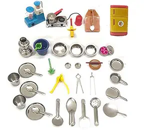 FUN & LEARN Mini Stainless Steel Utensils Non Toxic Indian Kitchen Set Great Kitchen Toys for Girls, Miniature Kitchen Set, Steel Kitchen Set for Girls and Steel Kitchen Set for Kids