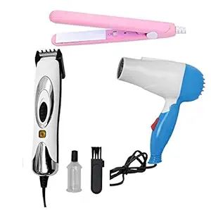 IAS Combo of Hair Dryer and Nhc-2009 Straightener and Curler, Professional Electric Hair Trimmer