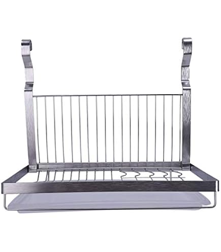 Scolapiatti Pieghevole Da Parete TentHome - In Acciaio Inox Nero Opaco, 40 X 26.5 Cm, Con Vassoio Antigoccia