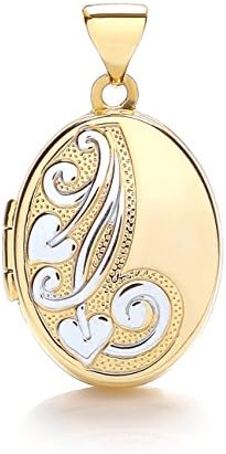 Ornate 9ct Yellow / White Gold Oval Shaped Locket