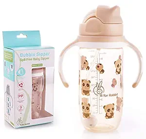 R for Rabbit Premium Bubble Baby Sipper |10 fl oz | Anti Spill Sippy Cup with Soft Silicone Straw BPA Free & Non Toxic for Baby/Kids of 9+ Months - (300 ml Beige)