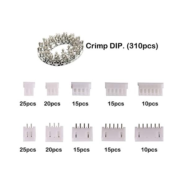 TOOHUI® 480 Stück 2,54mm JST Stecker Kit, JST-XH Adapter, 2,54mm Pitch Weiblich Pin Header, JST 2/3/4/5/6 Pin Gehäuse JST Adapter Kabel Stecker Buchse Männlich und Weiblich – Bild 3